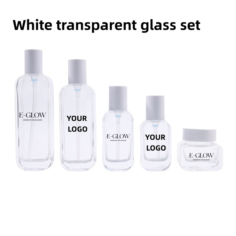 Luxury Skincare Packaging - 【ロゴカスタム】1個入り高級透明ガラススキンケアパッケージ50g 100ml化粧品容器ガラスローションボトル（ポンプ付き）