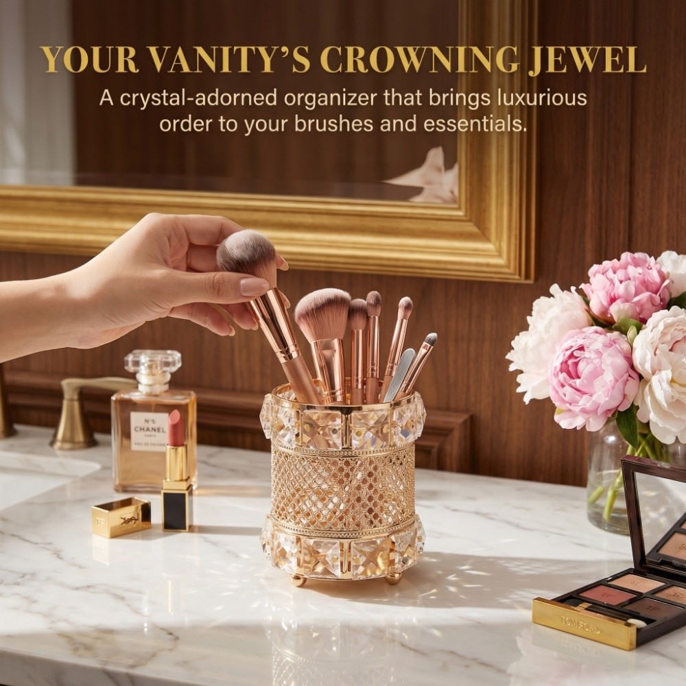 ゴールドメイクブラシホルダーオーガナイザー クリスタル豪華ペ - Luxury Skincare And Makeup Brands のレビューと価格